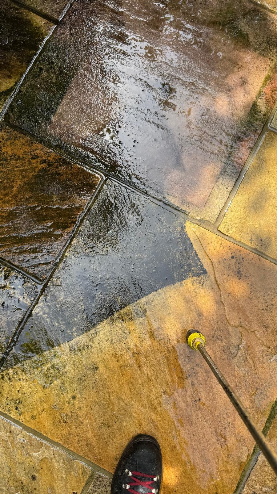 Patio before pressure washing